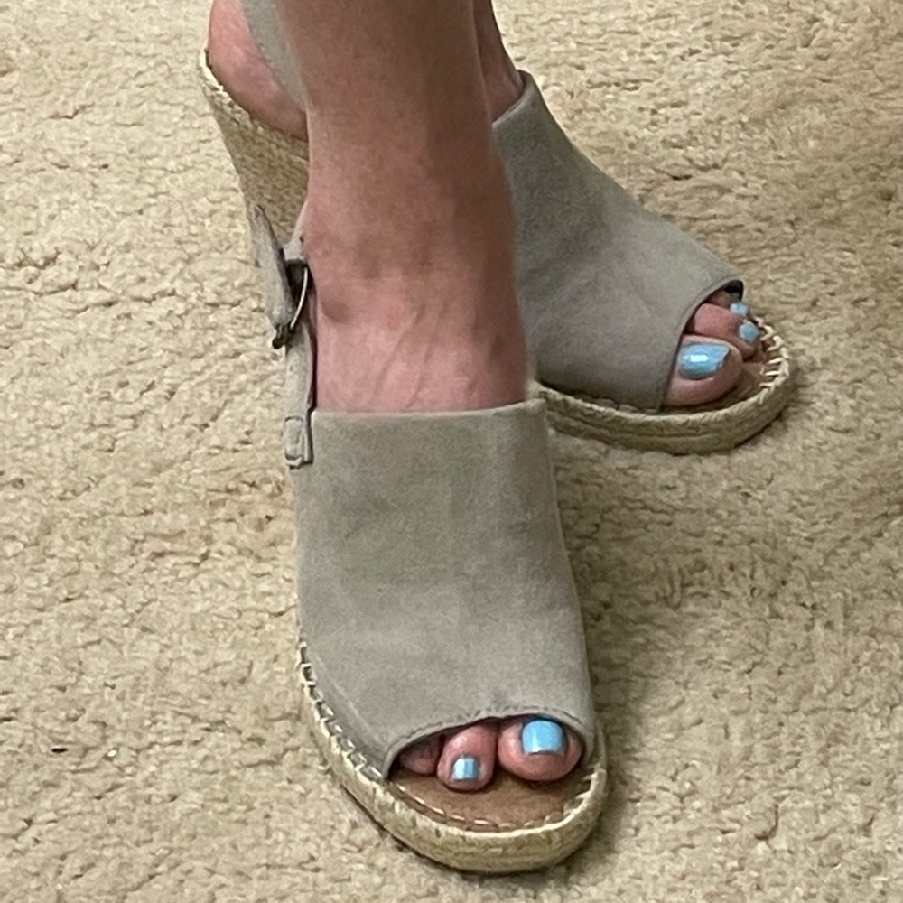 TOMS Tan Open Toe Slingback Espadrille Wedge Sandals MONICA